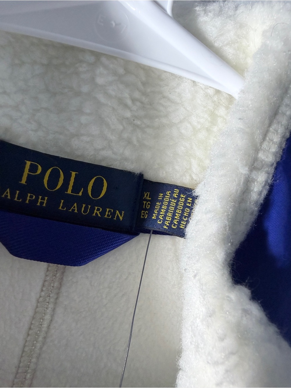 Polo Ralph Lauren Sherpa Fleece Full Zip Jacket Cream Blue Mens XL MSRP $228 NWT - Picture 4 of 6
